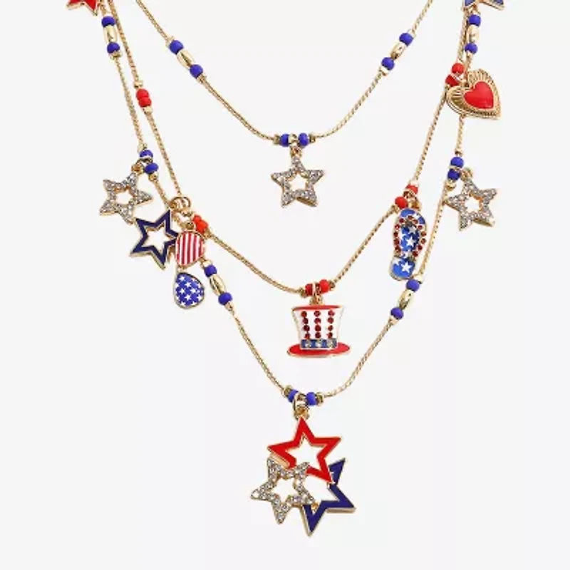 Mixit 4th Of July Layered Womens 18 Inch Strand Necklace