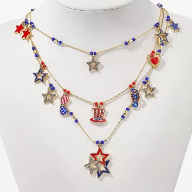 Mixit 4th Of July Layered Womens 18 Inch Strand Necklace