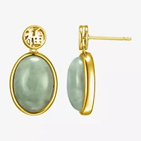 Good Fortune Womens Genuine Green Jade 18K Gold Over Silver Oval Drop Earrings
