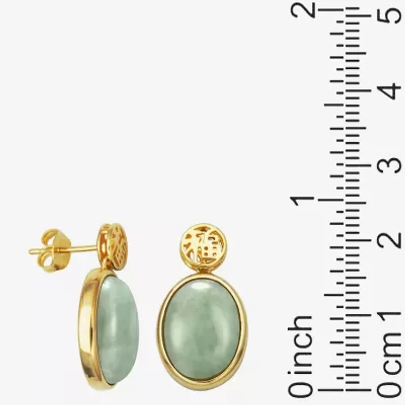 Good Fortune Womens Genuine Green Jade 18K Gold Over Silver Oval Drop Earrings