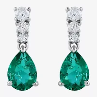 (I/I2) Womens 1/5 CT. Lab Created Green Emerald Sterling Silver Pear Drop Earrings
