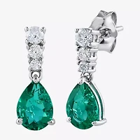 (I/I2) Womens 1/5 CT. Lab Created Green Emerald Sterling Silver Pear Drop Earrings