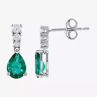 (I/I2) Womens 1/5 CT. Lab Created Green Emerald Sterling Silver Pear Drop Earrings