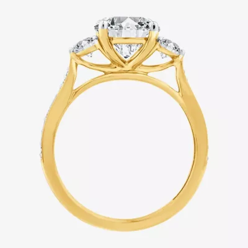 (F / Vs2) Womens 2 1/2 CT. T.W. Lab Grown White Diamond 10K Gold Round Side Stone 3-Stone Engagement Ring