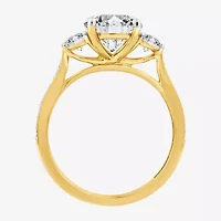 (F / Vs2) Womens 2 1/2 CT. T.W. Lab Grown White Diamond 10K Gold Round Side Stone 3-Stone Engagement Ring