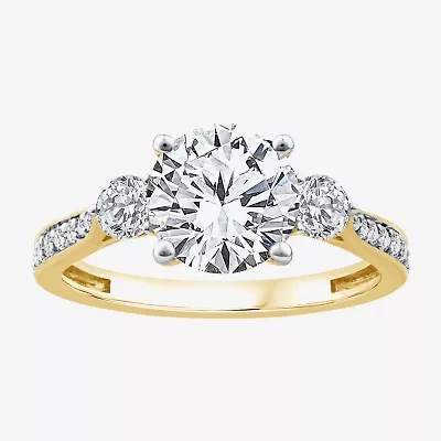 (F / Vs2) Womens 2 1/2 CT. T.W. Lab Grown White Diamond 10K Gold Round Side Stone 3-Stone Engagement Ring