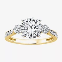(F / Vs2) Womens 2 1/2 CT. T.W. Lab Grown White Diamond 10K Gold Round Side Stone 3-Stone Engagement Ring