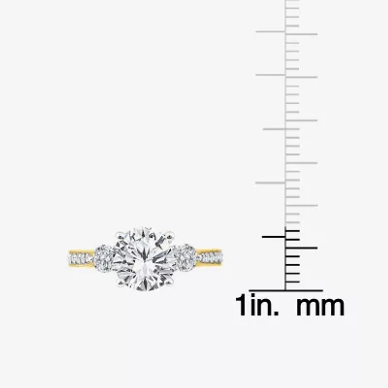 (F / Vs2) Womens 2 1/2 CT. T.W. Lab Grown White Diamond 10K Gold Round Side Stone 3-Stone Engagement Ring