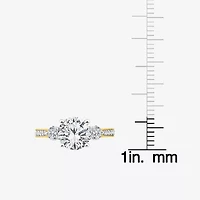 (F / Vs2) Womens 2 1/2 CT. T.W. Lab Grown White Diamond 10K Gold Round Side Stone 3-Stone Engagement Ring