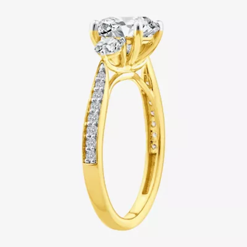(F / Vs2) Womens 2 1/2 CT. T.W. Lab Grown White Diamond 10K Gold Round Side Stone 3-Stone Engagement Ring