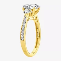 (F / Vs2) Womens 2 1/2 CT. T.W. Lab Grown White Diamond 10K Gold Round Side Stone 3-Stone Engagement Ring