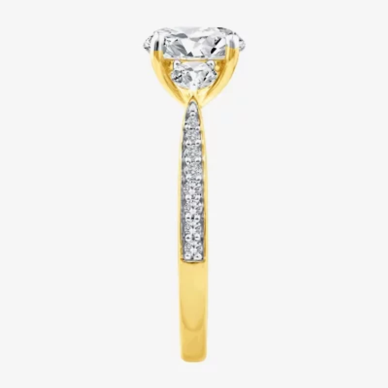 (F / Vs2) Womens 2 1/2 CT. T.W. Lab Grown White Diamond 10K Gold Round Side Stone 3-Stone Engagement Ring