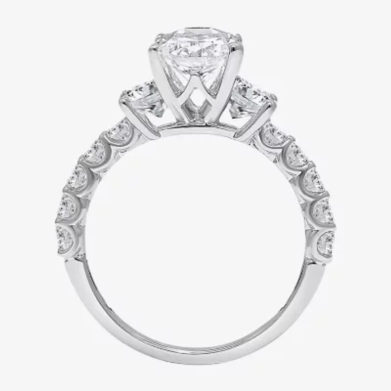 Love Lives Forever (I / I1) Womens 3 1/2 CT. T.W Lab Grown White Diamond 14K Gold Oval Side Stone 3-Stone Engagement Ring