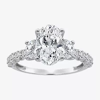 Love Lives Forever (I / I1) Womens 3 1/2 CT. T.W Lab Grown White Diamond 14K Gold Oval Side Stone 3-Stone Engagement Ring