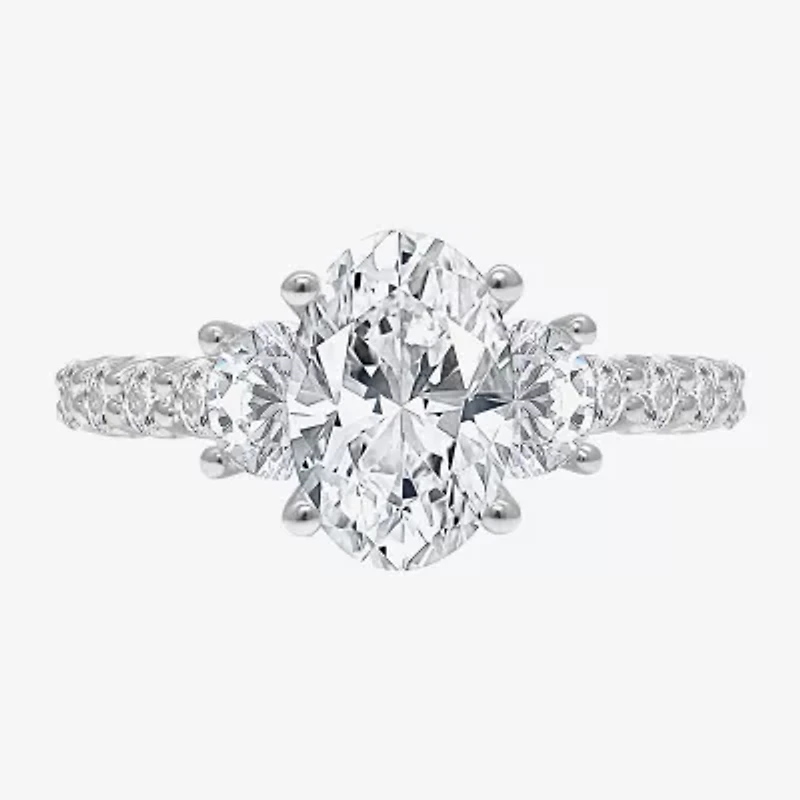 Love Lives Forever (I / I1) Womens 3 1/2 CT. T.W Lab Grown White Diamond 14K Gold Oval Side Stone 3-Stone Engagement Ring