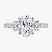 Love Lives Forever (I / I1) Womens 3 1/2 CT. T.W Lab Grown White Diamond 14K Gold Oval Side Stone 3-Stone Engagement Ring