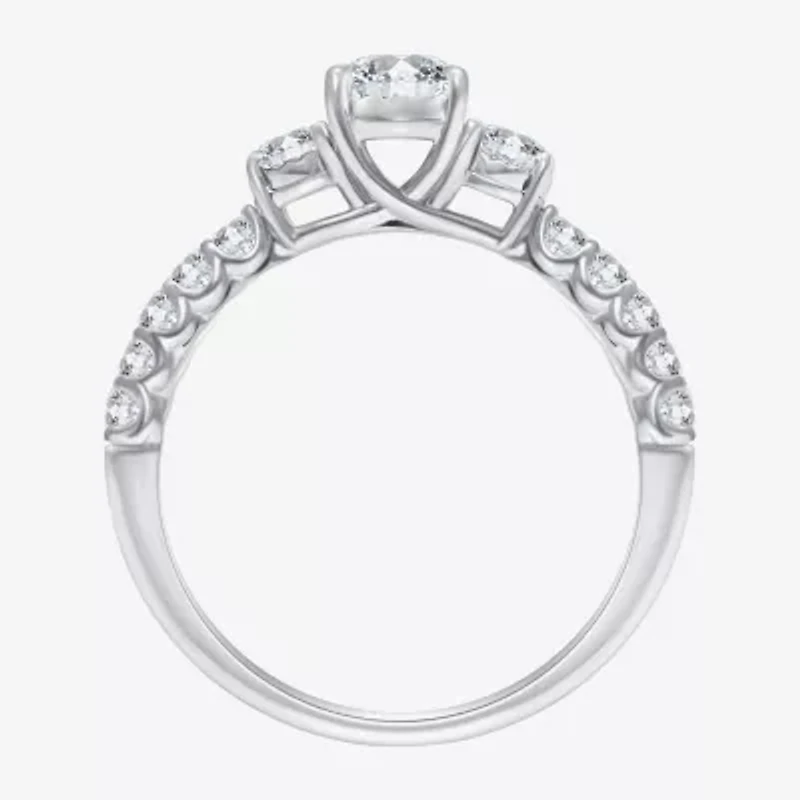 (I / Si2) Womens 1 CT. T.W. Lab Grown White Diamond Sterling Silver Oval Side Stone Engagement Ring