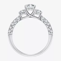 (I / Si2) Womens 1 CT. T.W. Lab Grown White Diamond Sterling Silver Oval Side Stone Engagement Ring