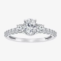 (I / Si2) Womens 1 CT. T.W. Lab Grown White Diamond Sterling Silver Oval Side Stone Engagement Ring