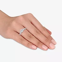 (I / Si2) Womens 1 CT. T.W. Lab Grown White Diamond Sterling Silver Oval Side Stone Engagement Ring