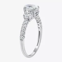 (I / Si2) Womens 1 CT. T.W. Lab Grown White Diamond Sterling Silver Oval Side Stone Engagement Ring