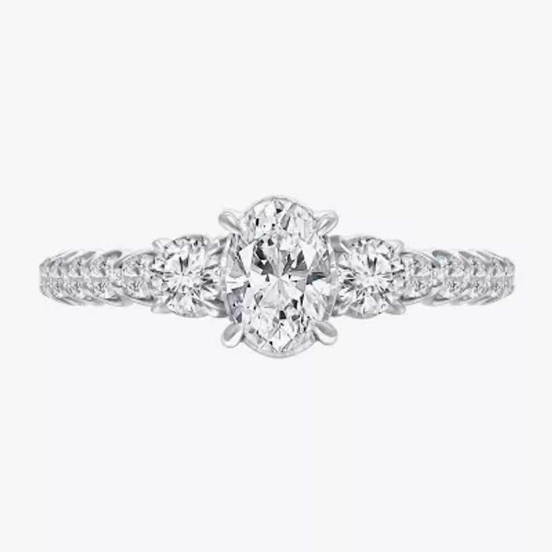 (I / Si2) Womens 1 CT. T.W. Lab Grown White Diamond Sterling Silver Oval Side Stone Engagement Ring