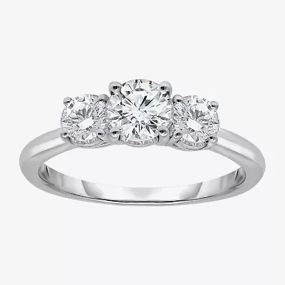 (I / Si2) Womens 1 CT. T.W. Lab Grown White Diamond Sterling Silver Round 3-Stone Engagement Ring