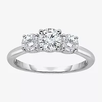 (I / Si2) Womens 1 CT. T.W. Lab Grown White Diamond Sterling Silver Round 3-Stone Engagement Ring
