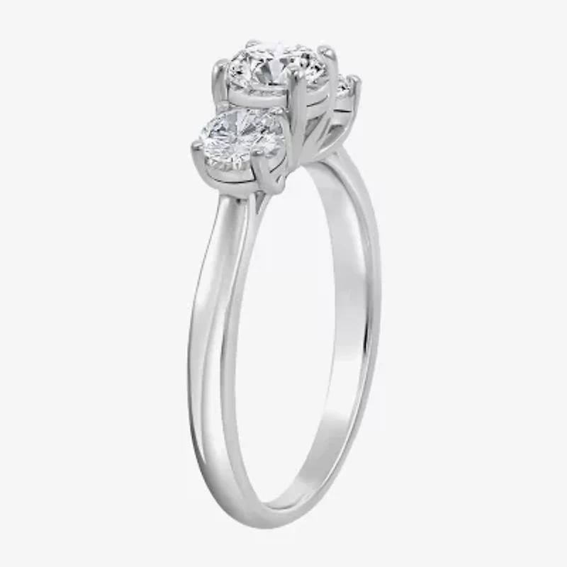 (I / Si2) Womens 1 CT. T.W. Lab Grown White Diamond Sterling Silver Round 3-Stone Engagement Ring