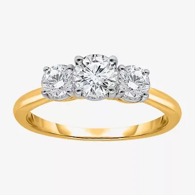 (I / Si2) Womens 1 CT. T.W. Lab Grown White Diamond Sterling Silver Round 3-Stone Engagement Ring