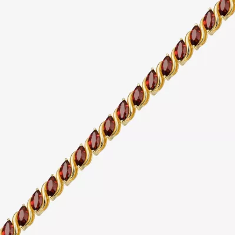 Womens Genuine Red Garnet 18K Gold Over Silver Tennis Bracelet