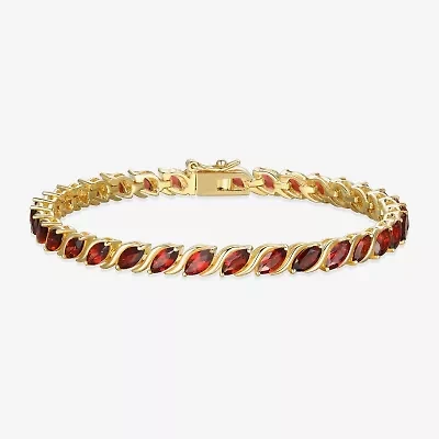 Womens Genuine Red Garnet 18K Gold Over Silver Tennis Bracelet