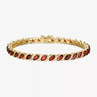 Womens Genuine Red Garnet 18K Gold Over Silver Tennis Bracelet