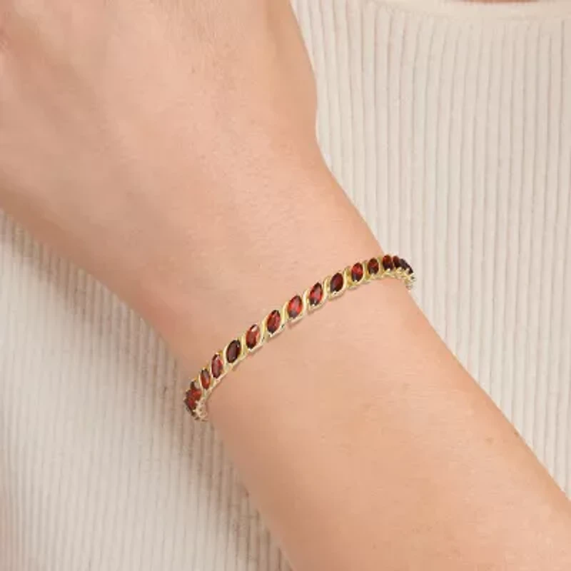 Womens Genuine Red Garnet 18K Gold Over Silver Tennis Bracelet