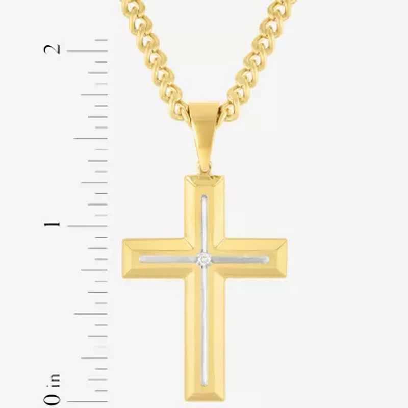Religious Jewelry Cross (H-I / I2-I3) Mens Diamond Accent Genuine White Diamond Accent Stainless Steel Cross 24 Inch Pendant Necklace