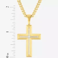 Religious Jewelry Cross (H-I / I2-I3) Mens Diamond Accent Genuine White Diamond Accent Stainless Steel Cross 24 Inch Pendant Necklace