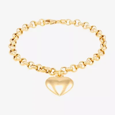 Silver Addiction Womens 14K Gold Over Silver Heart Charm Bracelet
