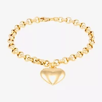 Silver Addiction Womens 14K Gold Over Silver Heart Charm Bracelet