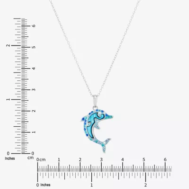 Womens Blue Crystal Sterling Silver 18 Inch Pendant Necklace
