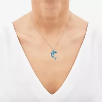 Womens Blue Crystal Sterling Silver 18 Inch Pendant Necklace