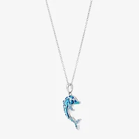 Womens Blue Crystal Sterling Silver 18 Inch Pendant Necklace