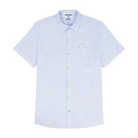 IZOD Dockside Chambray Mens Short Sleeve Classic Fit Big and Tall Button-Down Shirt