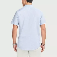 IZOD Dockside Chambray Mens Short Sleeve Classic Fit Big and Tall Button-Down Shirt