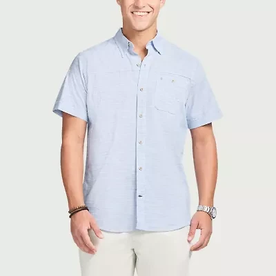 IZOD Dockside Chambray Mens Short Sleeve Classic Fit Big and Tall Button-Down Shirt