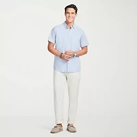 IZOD Dockside Chambray Mens Short Sleeve Classic Fit Big and Tall Button-Down Shirt