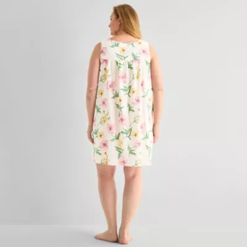 Adonna Womens Plus Poplin Sleeveless Scoop Neck Nightgown