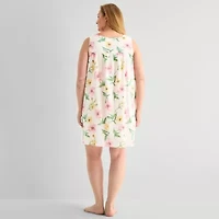 Adonna Womens Plus Poplin Sleeveless Scoop Neck Nightgown