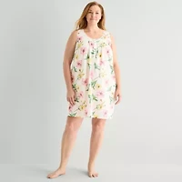 Adonna Womens Plus Poplin Sleeveless Scoop Neck Nightgown