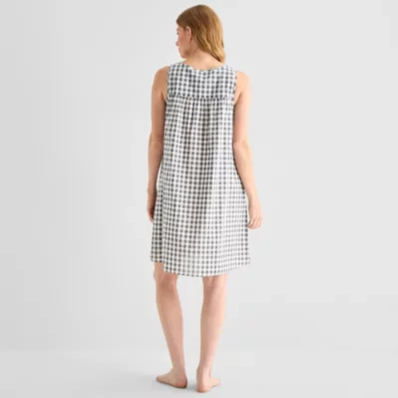 Adonna Womens Poplin Sleeveless Scoop Neck Nightgown