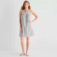 Adonna Womens Poplin Sleeveless Scoop Neck Nightgown